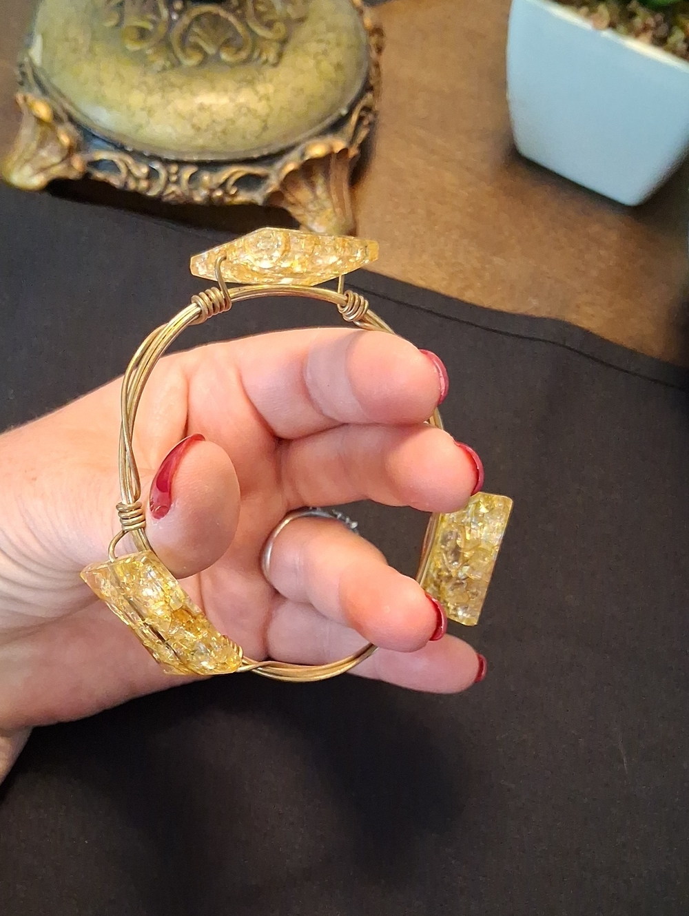 Gold-Tone Yellow Resin Statement Bangle Bracelet - Women Jewelry